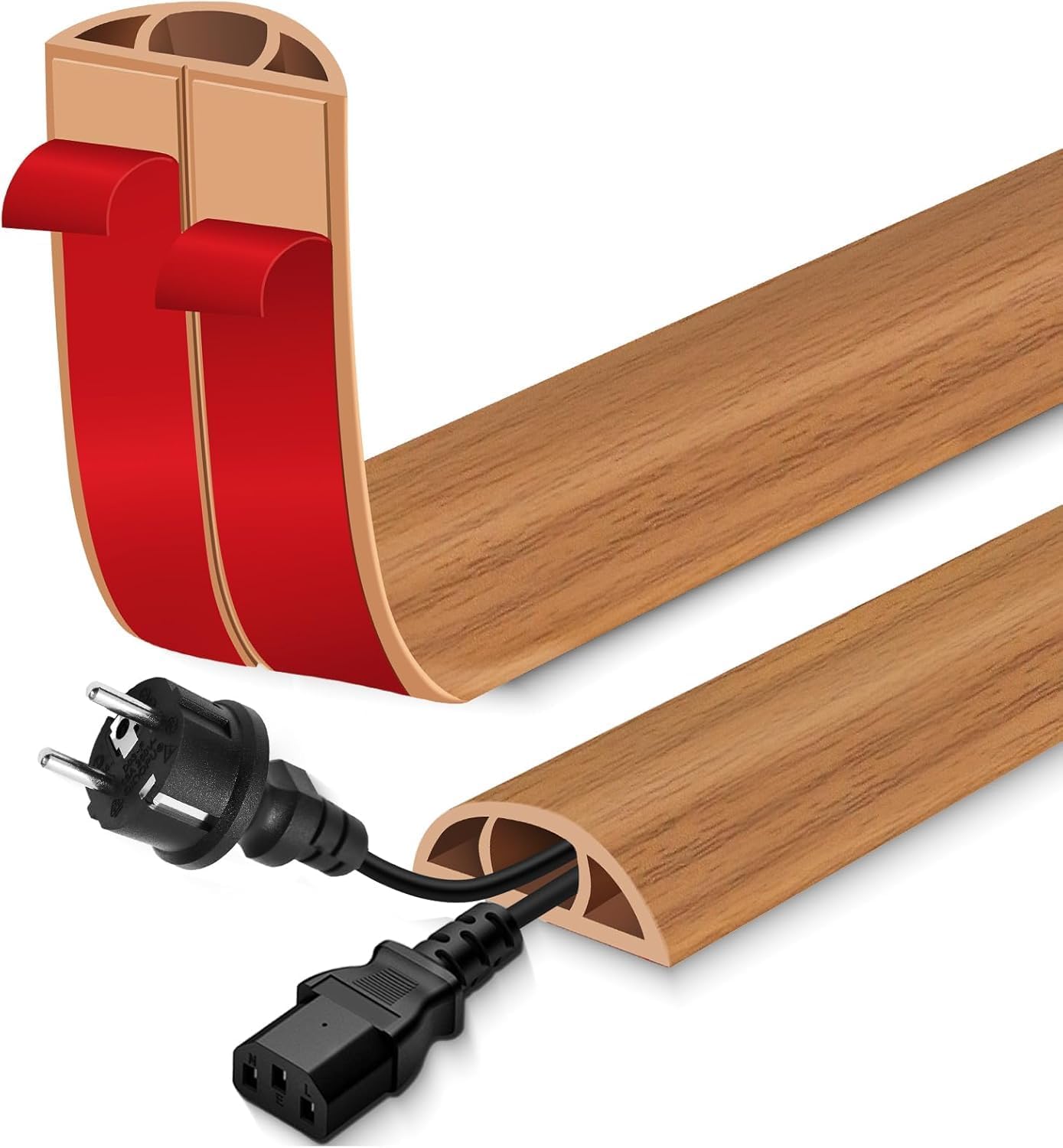 yekda wood finish floor cable protector, cord cover & wire concealer with plug organizer, cable management for home, office & appliances