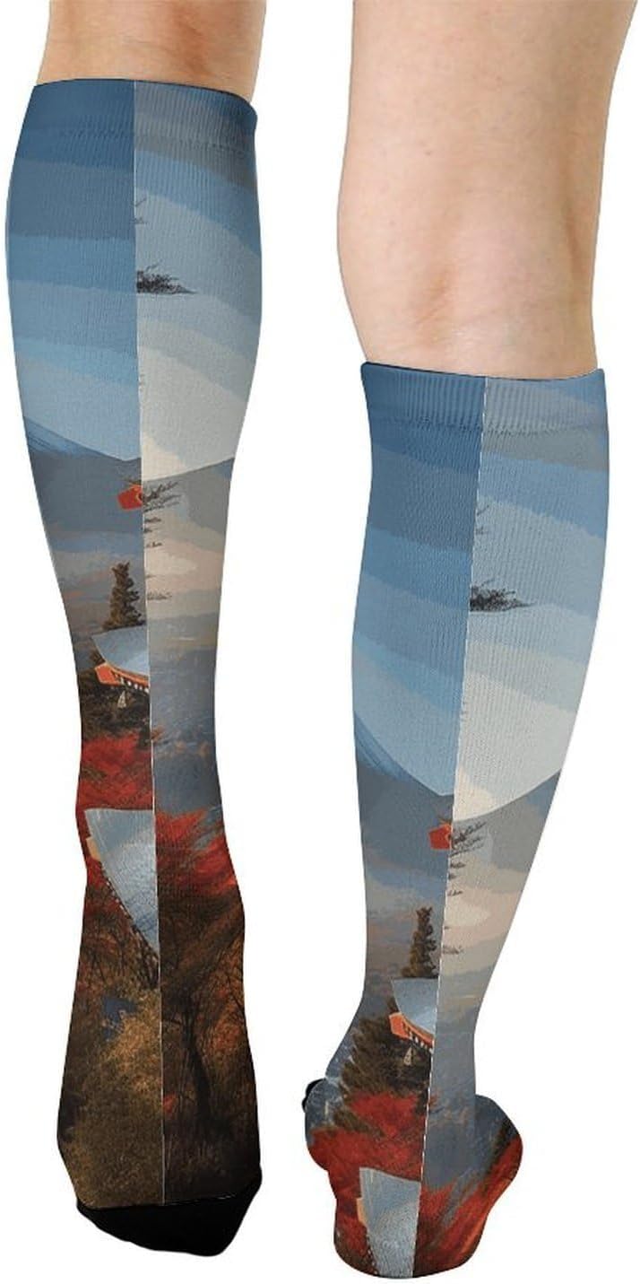 Japan Mount Fuji Landscape Knee High Soccer Socks Moisture Wicking