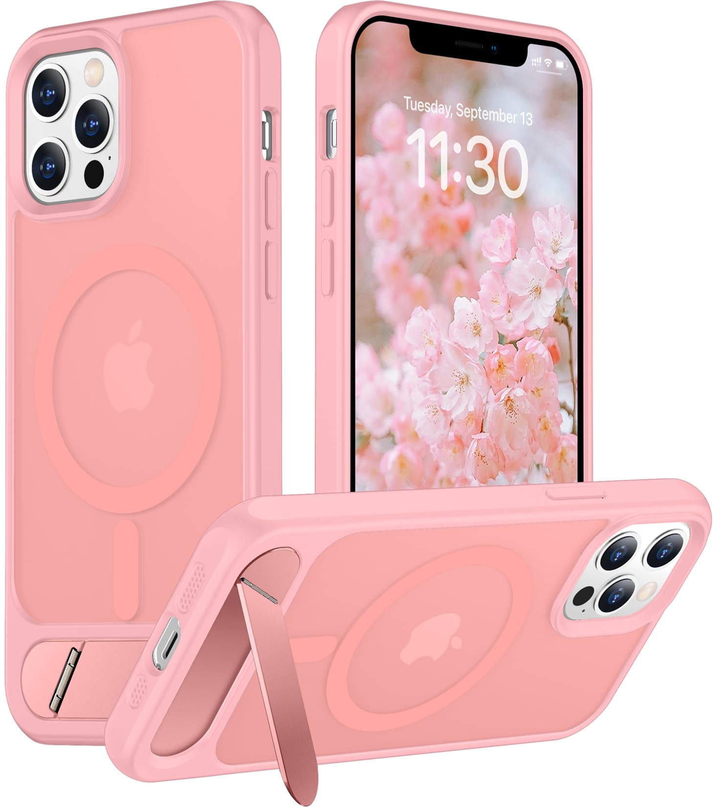 Temdan Magnetic Compatible with iPhone 12 Case &amp; iPhone 12 Pro Case, [Built-in Invisible Kickstand][Compatible with MagSafe][Military Grade Shockproof] Slim Translucent Matte Phone Case 6.1"