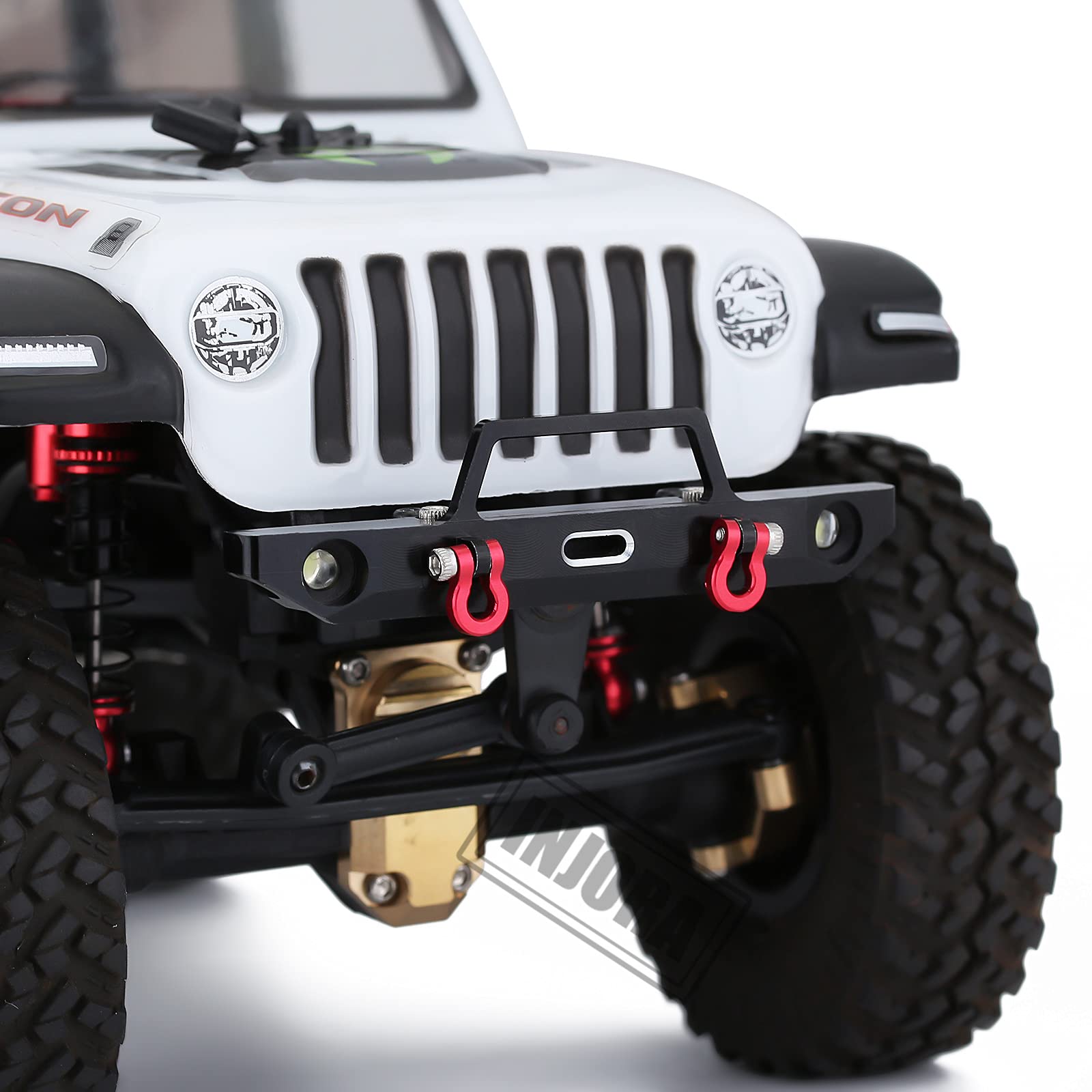 Parachoques delantero de metal con anillo en D Grillete de remolque para 1/24 RC Crawler Car Axial SCX24 Wrangle C10 90081 Deadbolt Chevrolet 5