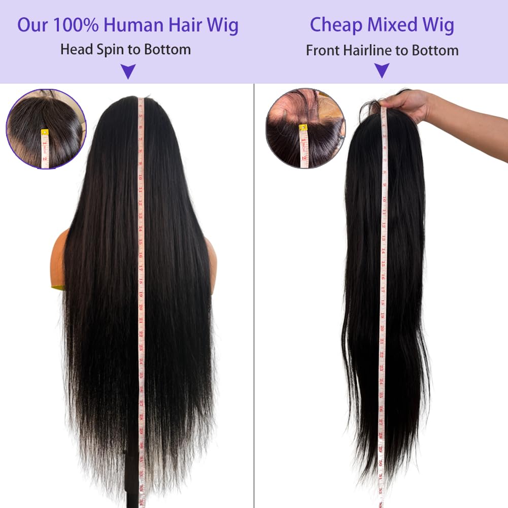 ALI PANDA [2-YEAR Life & 100% Human Hair, 200% Density 13x6 Skinlike HD Straight Lace Front Wigs Human Hair Pre Plucked, [0.1mm Ultra-Thin HD Lace], Natural Black 30 Inch
