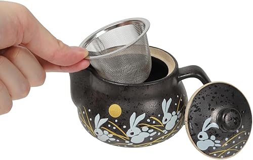 Miniatura 7 de Tetera japonesa Kutani Yaki de conejo Kutani Yaki de 10 onzas con infusor extraíble, taza con asa, tetera segura para estufa, set de té de hojas