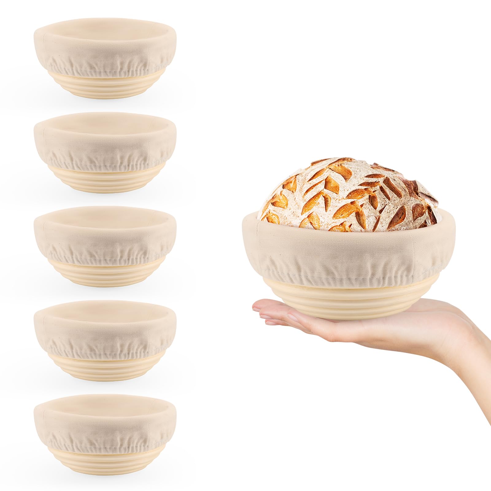 6 Pack 5 Inch Mini Banneton Bread Proofing Baskets, Small Sourdough Bread Baking Supplies for Artisan Bread Baking, Dough Rising