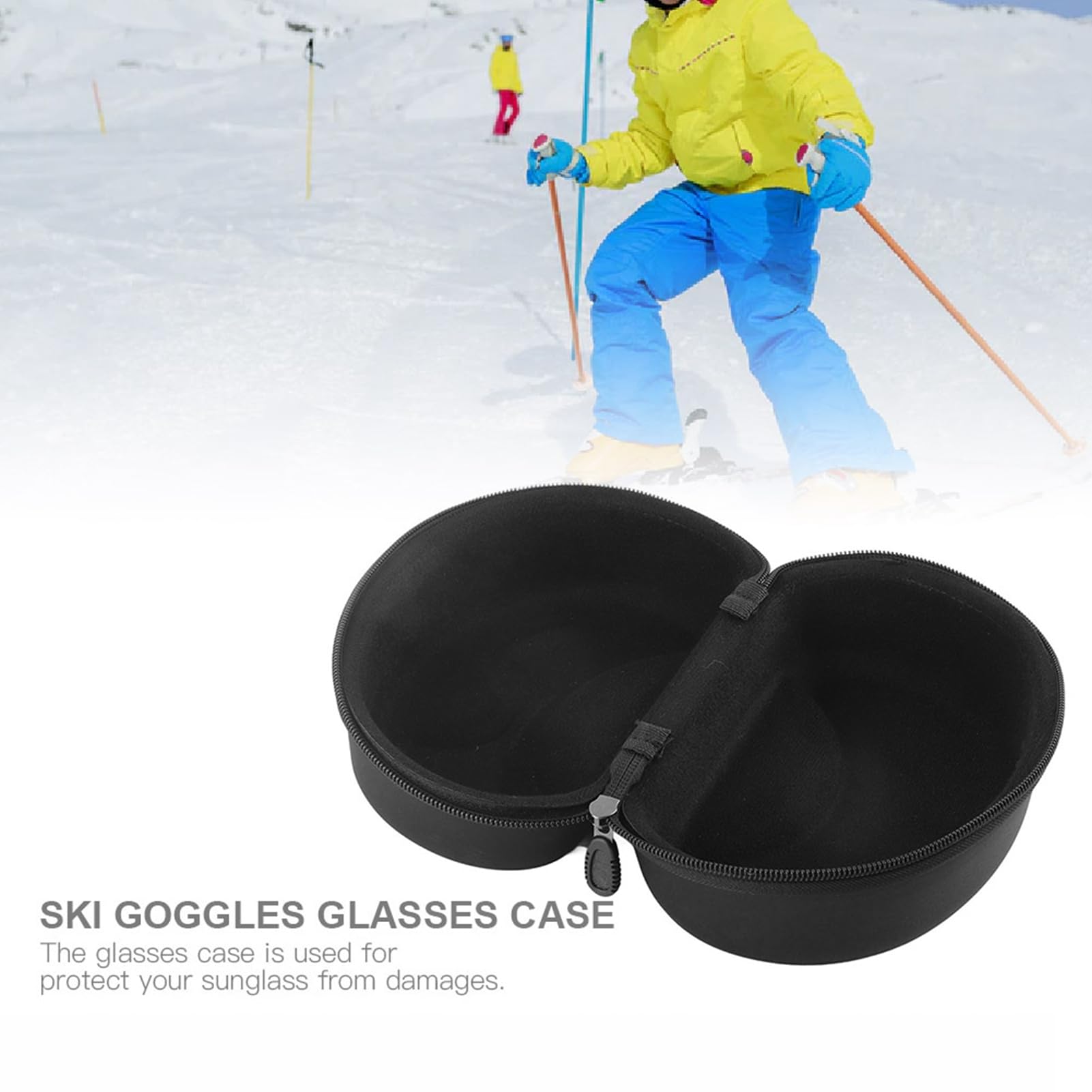 Alomejor Gogle narciarskie etui wygodne okulary twarda obudowa ochrona szkła do przenoszenia twarde etui z karabińczykiem haczyk brelok do jazdy na nartach gogle snowboardowe sport