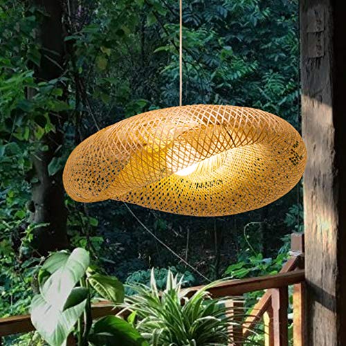 Lustre De Tissage Vintage Bambou Naturel lampe suspendue Main En Rotin Bois En Osier Rotin Lampe Plafonnier Suspension Réglable E27 Restaurant Bar Hôtel Chambre À Coucher Salon Plafond lumière,Ø40cm Cover