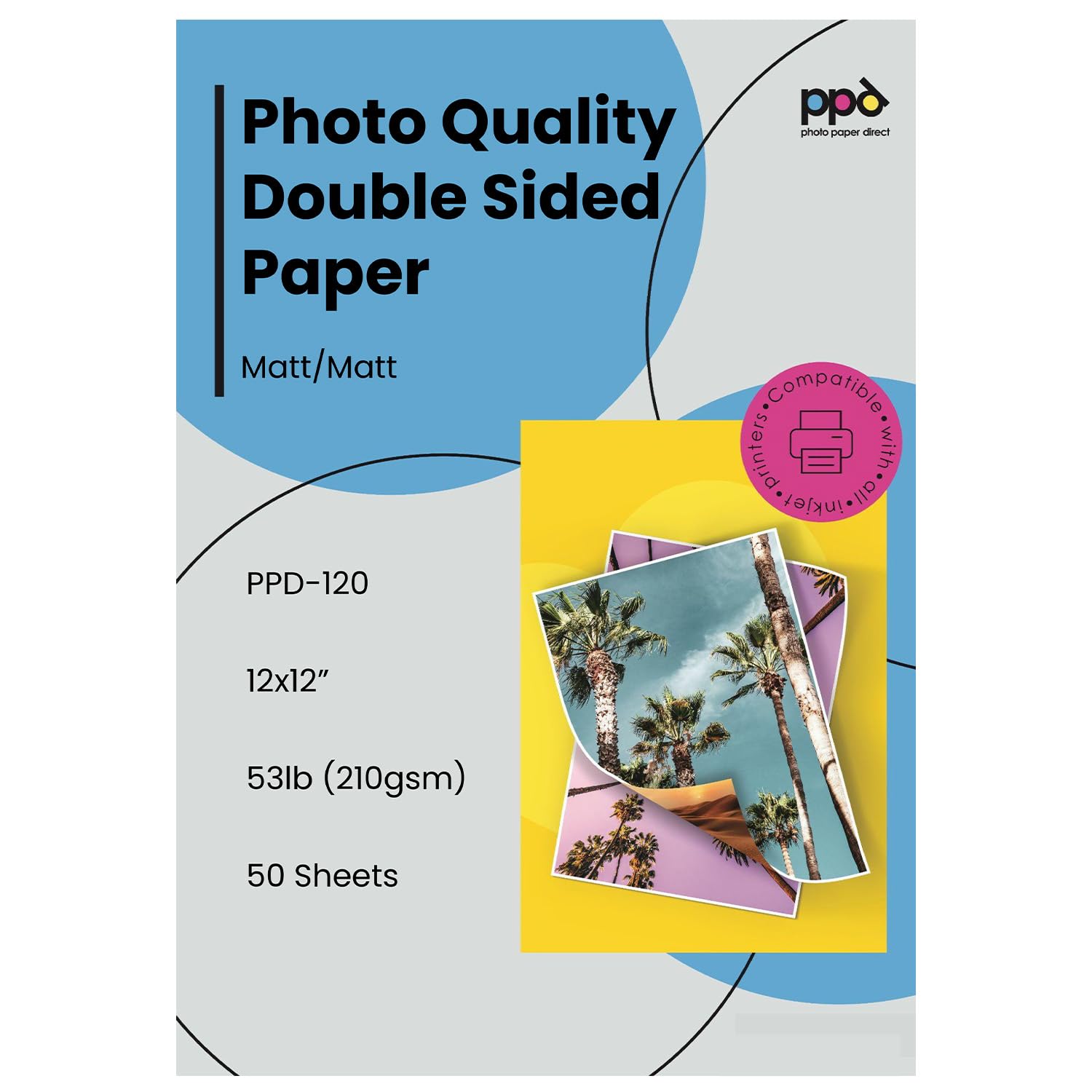 PPD Double Sided Photo Paper, Matte Brochure Paper 12 x 12 for Inkjet Printer, 210 gsm, 9 mil for Magazine, Flyer, Presentation, Program, Instant Dry & Water Resistant (50 Sheets)