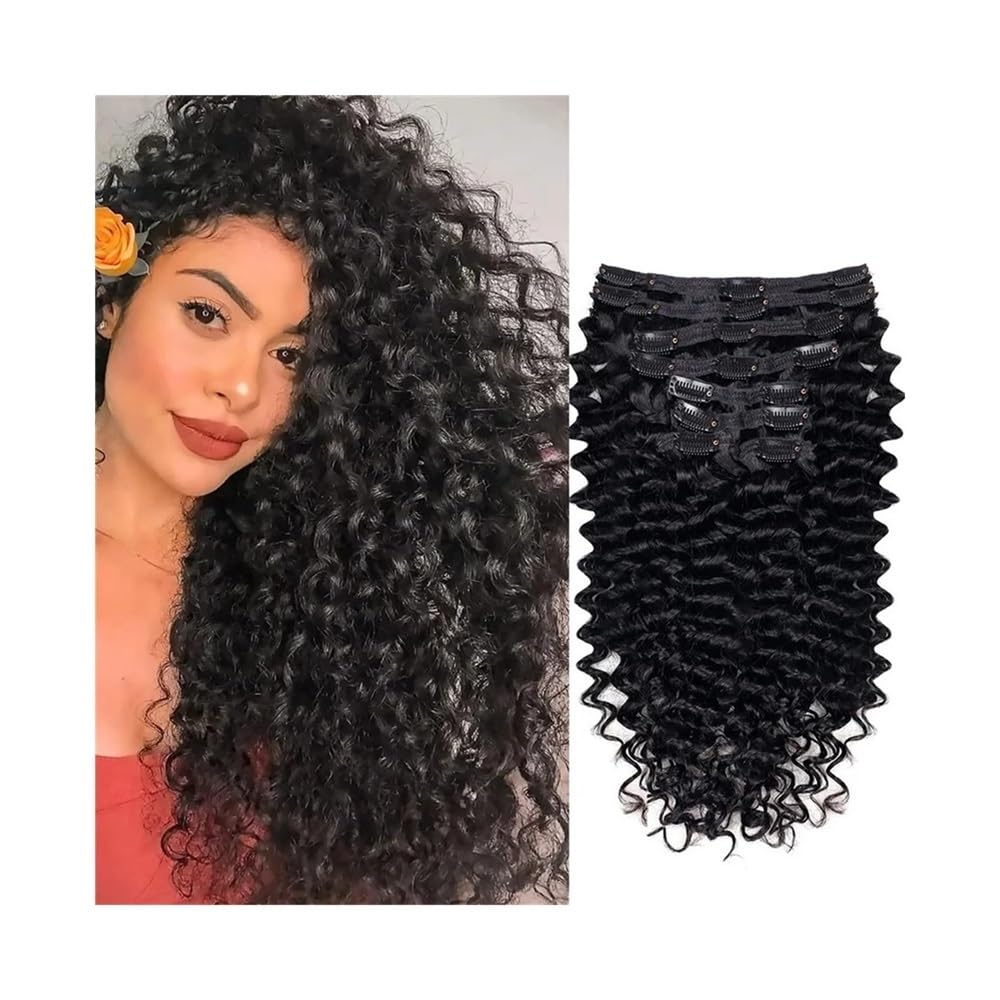 Nakładki na włosy dla kobiet Brazylijskie kręcone doczepiane włosy, 8 szt., ludzkie, głęboko falowane, 1B, 120 g Messy Hair Bun Hairpiece(20inches)