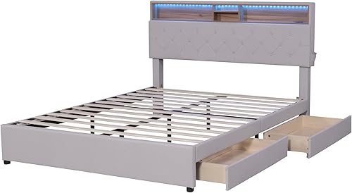 Miniatura 5 de P PURLOVE Base de cama de madera tapizada tamaño Queen con cabecera y funda de almacenamiento para sala de estar y dormitorio