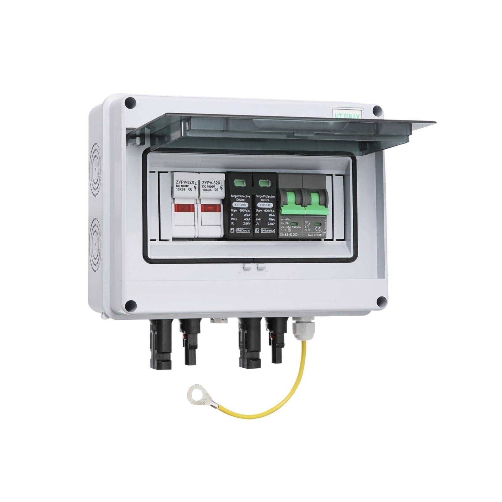 Solar photovoltaic PV Combiner Box with Ground Wire 1 Input 1 Out DC 600V Fuse aterproof Box IP65 Wholesale