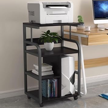 YVYKFZD 4 Tiers Printer Stand, Mobile Printer Table, Heavy Duty Printers Shelf, Multifunctional Printers Cart with Storage Shelf, for PC Fax ShredderBlack