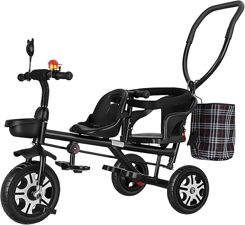 Miniatura 8 de ButxeT Triciclo para niños, 3 en 1, triciclo para niños, con mango de empuje extraíble, con cesta de almacenamiento, arnés de seguridad, regalo de