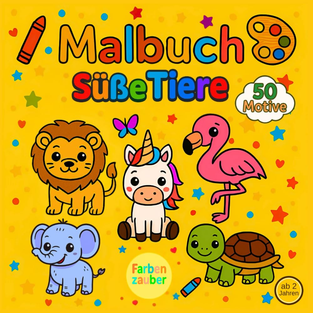 Malbuch süße Tiere: Erstes Ausmalbuch für Kinder ab 2 Jahren – 50 große Tiermotive – dicke Linien – einseitig bedruckt