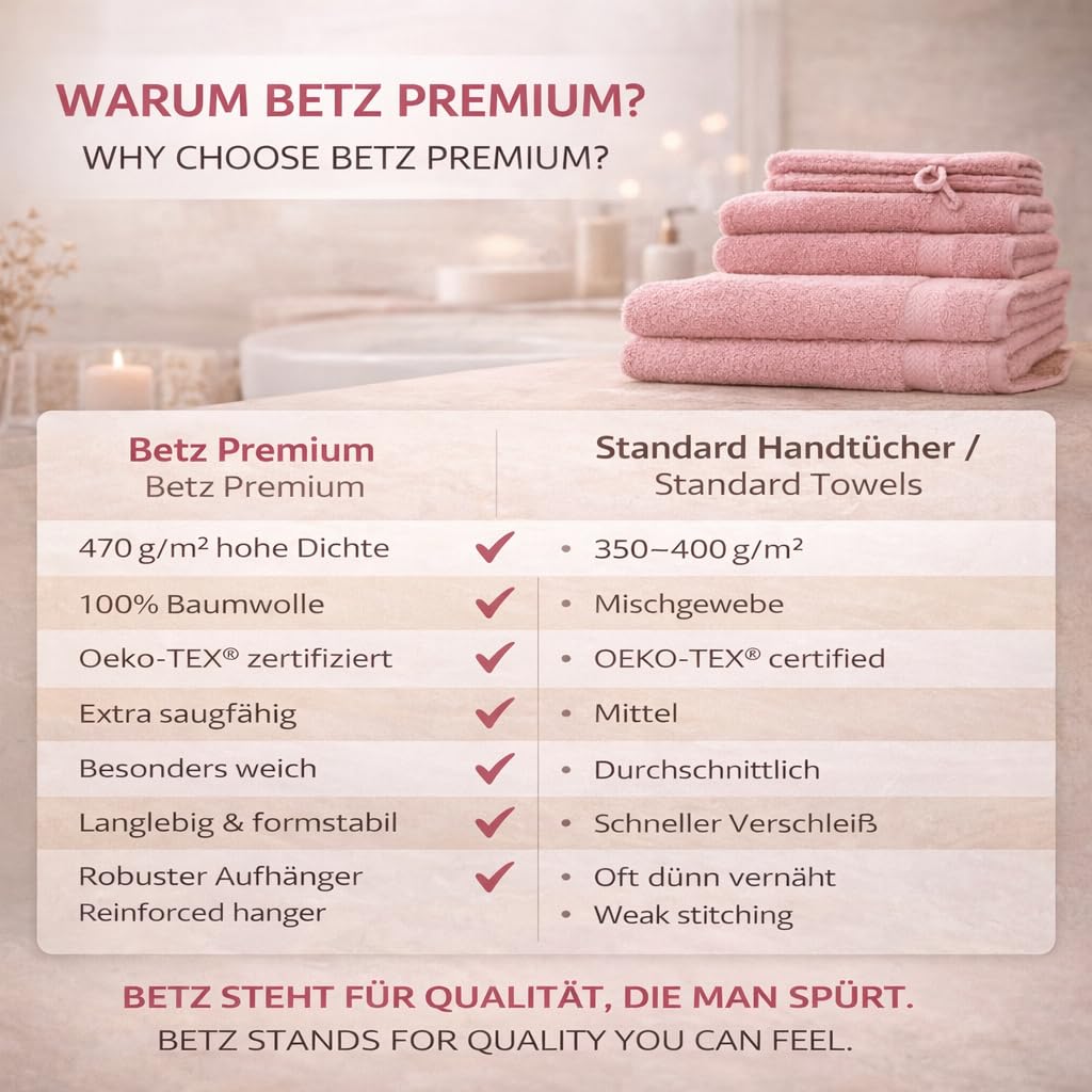 Betz Premium Handtuch-Set mit 10 Teilen – 100% Baumwolle, 4 Handtücher 50 x 100 cm, 2 große Duschtücher 70x140 cm, 2 Gästetücher 30 x 50 cm, 2 Waschhandschuhe, Altrosa