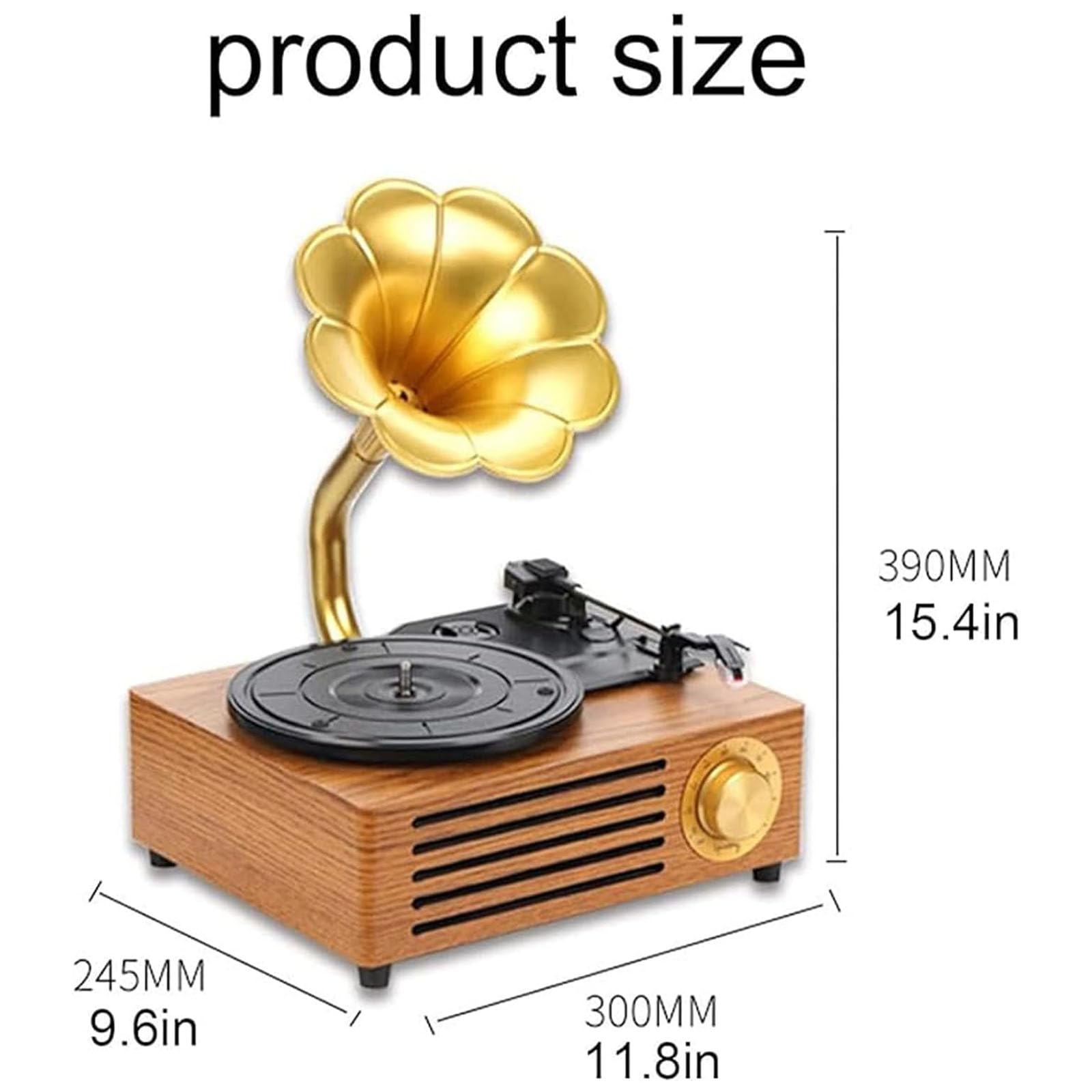 Giradischi in vinile Bluetooth con altoparlanti stereo, lettore di schede SD, 3 velocità (33/45/78), ideale per hotel, club, bar e studi di yoga