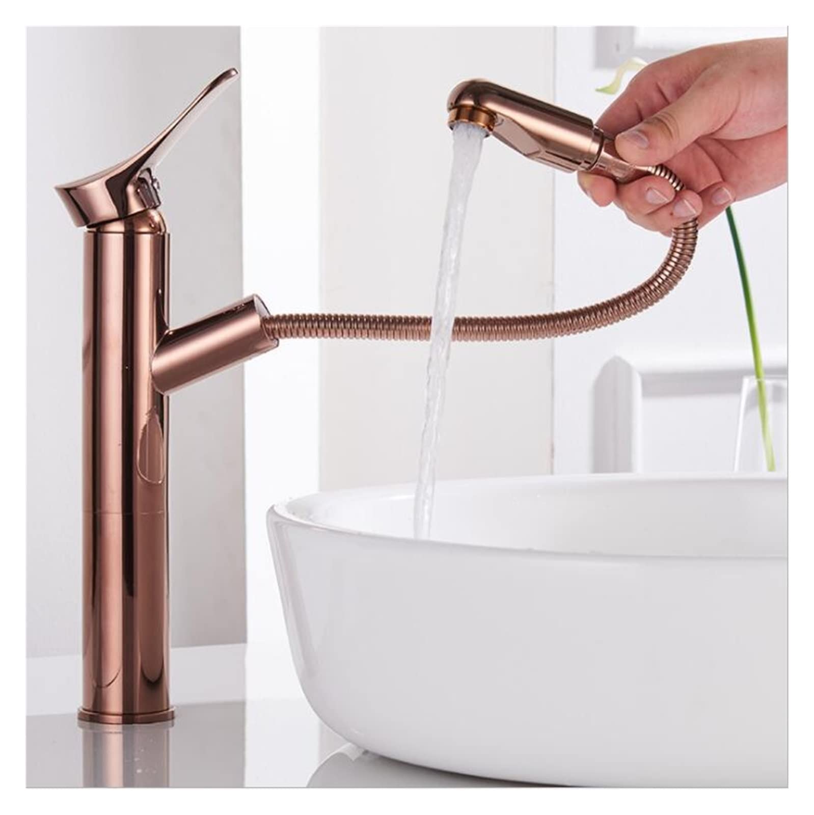 Robinet de lavabo extractible or rose en laiton rétro pour salle de bain élégante