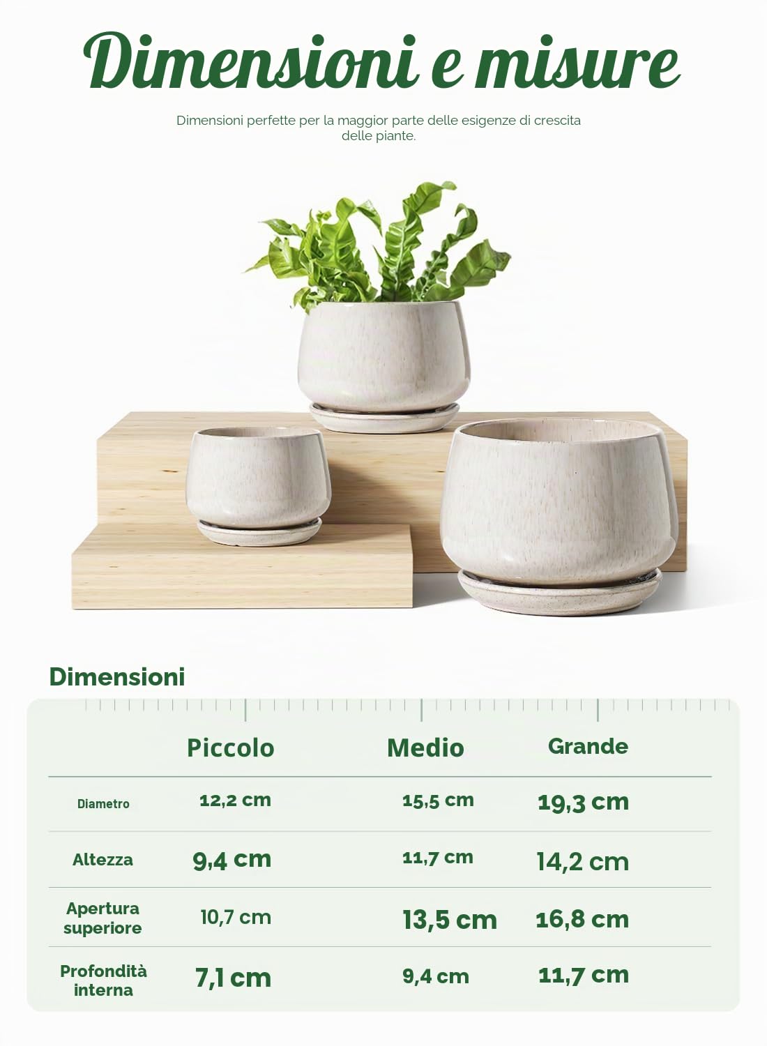 LE TAUCI Set Di 3 Vaso Per Piante In Ceramica, 10+13+16 cm Vaso per Piante da Interno Con Foro Di Drenaggio E Piattino, Vaso Da Fiori Per Interni Con Foro In Rete, Regalo Per Mamma, Beige