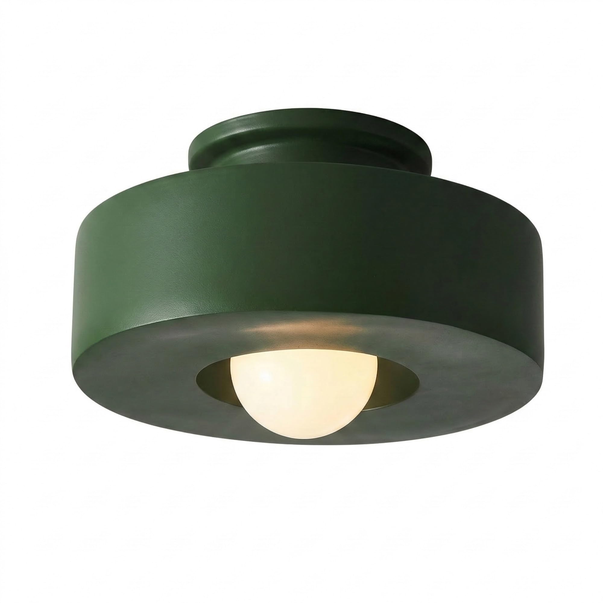 Resin Drum Flush Mount Ceiling Light, Round Bedroom Lamp, Reddish Brown Shade Low Profile Fixture for Hallway, Entryway, Cloakroom, Balcony, Study, Corridor, Apartment Foyer Residential(Green)