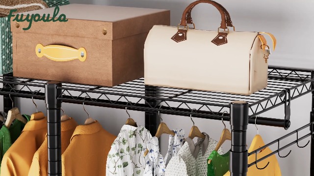 Appendiabiti Con 6 Ripiani E 2 Cestini - 192x45x195 Cm, Nero, Ideale Per Camera E Guardaroba, Montaggio Facile - Foto 3