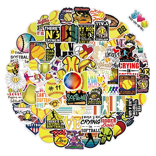 100PCS Softball Stickers Cute Motivational Vinyl Waterproof Stickers for Water Bottles Helmets Luggage Teaching Incentives Softball Gifts for Girls Kids Teens and Adults