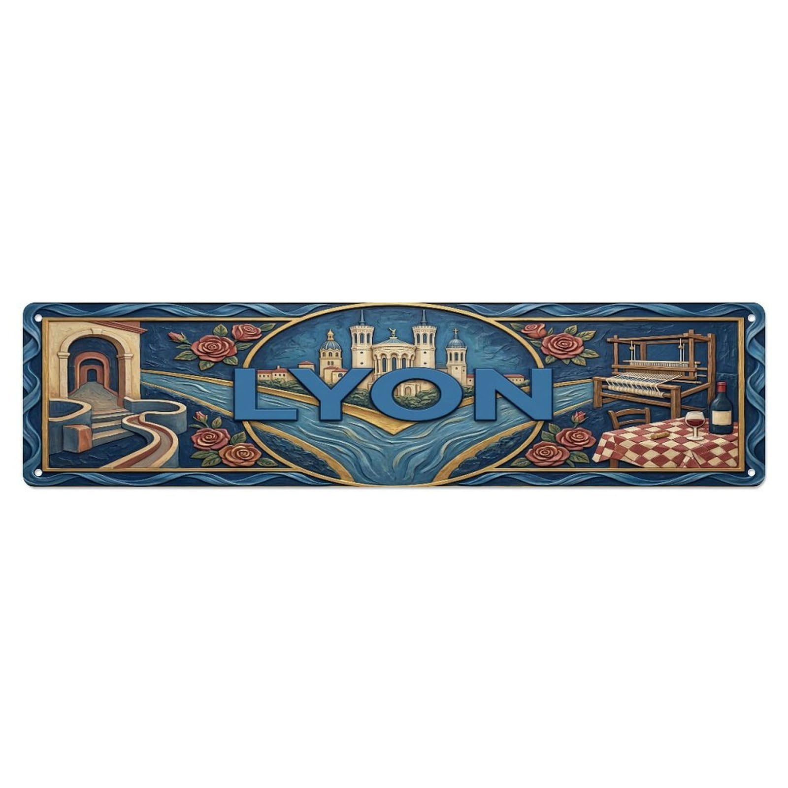 Xanthor Style Metal Tin Sign Vintage Lyon France Flag Pattern