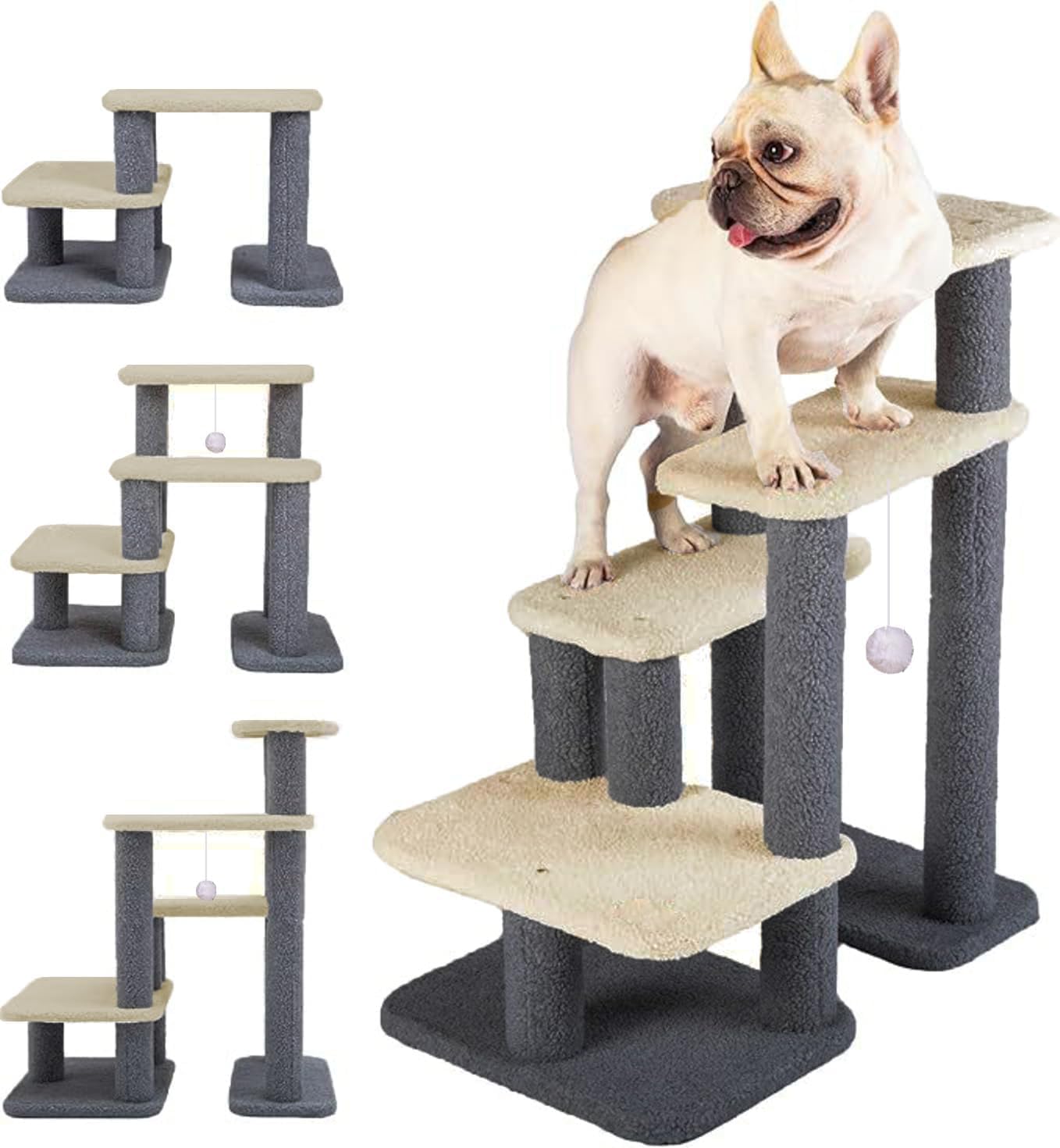 Scaletta Per Cani Alto18cm~76cm Combinazione libera,Letti,Divano Rampa Per Cani,Adatto A Gatti e Gattini Anziani Scaletta Per Gatti.(Beige/Grigio Scuro)