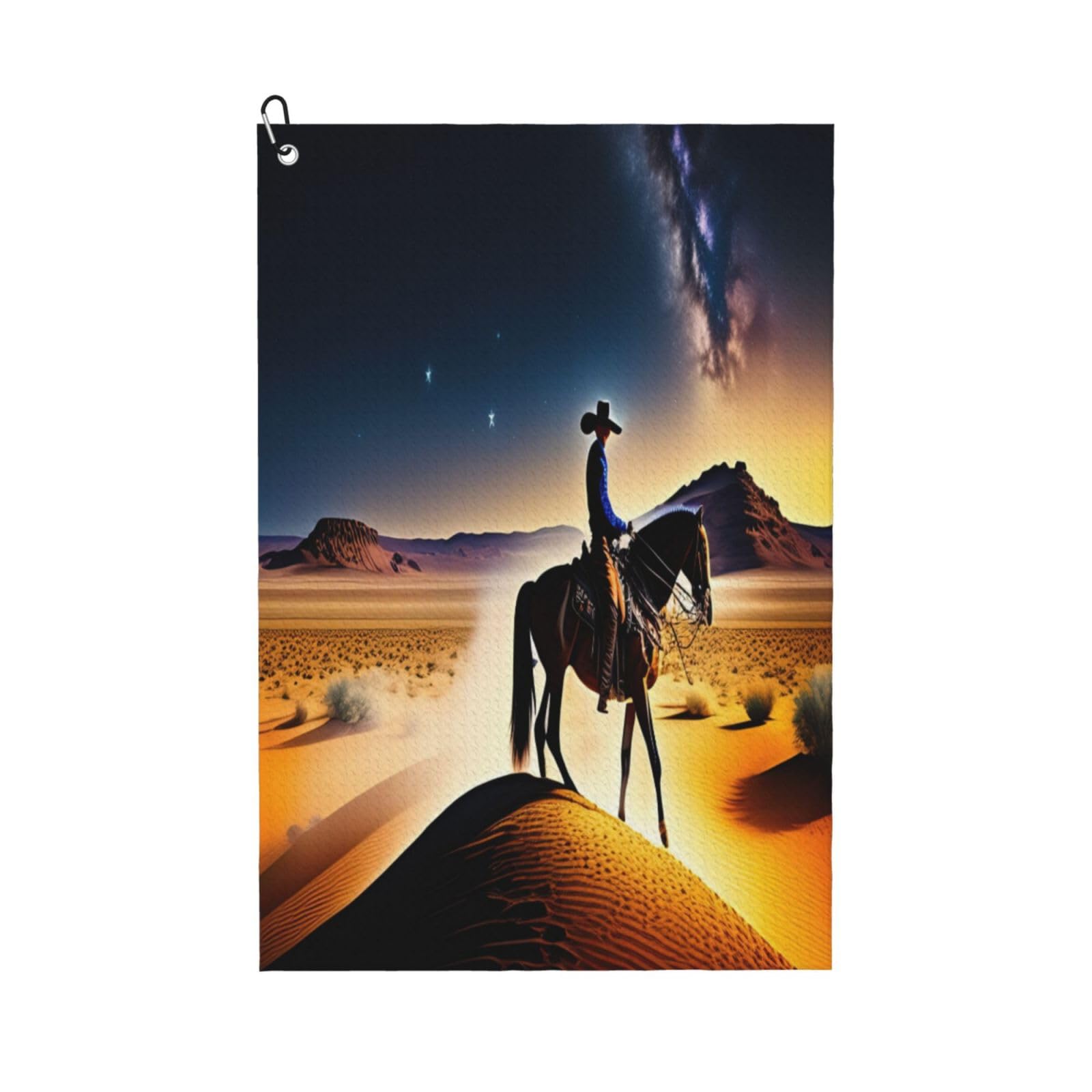 AOOEDM Azure Sky Western Desert Cowboy Print Golf Towel with Carabiner Clip Absorbent Microfiber Golf Towel for Cleaning Golf Ball Club Putter Iron for Golf Bag Trolly Belt Loop 16" X 24"