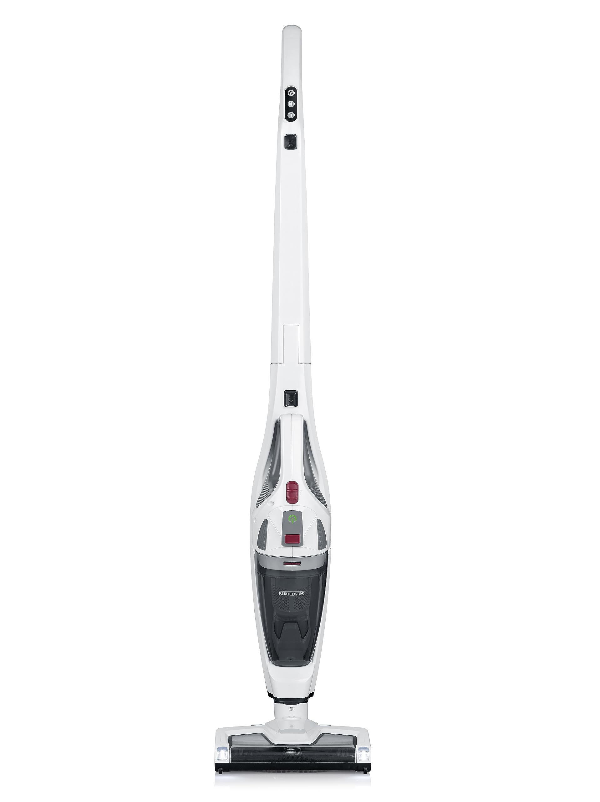 SEVERIN Aspiradora de Mano y Vertical, sin Cable con Mango Plegable, Batería de Iones de Litio 18,5 V Li-Ion/ 2.000 mAh, Potencia 120 W, Capacidad del Depósito de Polvo 650 ml, Blanco / Negro, HV 7173