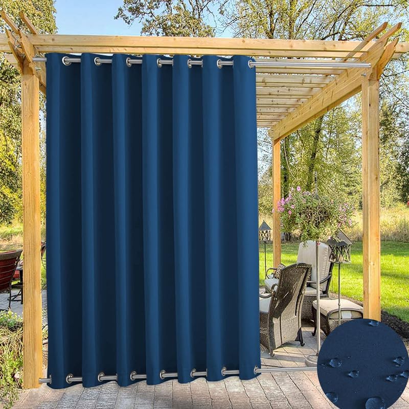 TECDOTO Waterproof Outdoor Curtain for Garden Patio Gazebo Curtains, Thermal Insulated Blackout Curtains with Grommet (Top and Bottom),Sun Blocking Curtains for Indoor |1 Panel, Navy-blue,W63''*H84''