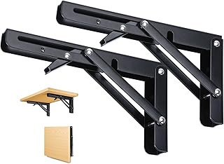 Ozzagar Folding Shelf Brackets 8 Inch, 2pcs Heavy Duty Shelves Bracket Stainless Steel Wall Foldable Shelf Brackets for Table Tops Folding Table Wall Table, Space-Saving, Load Capacity: 50kg / 110lb