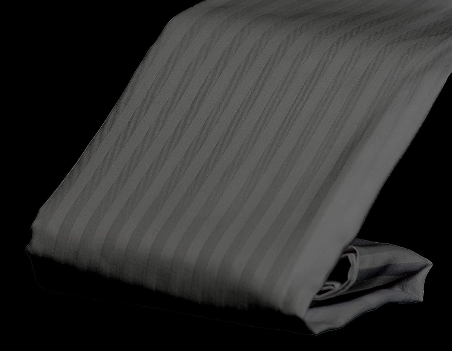 Crown Collection Premium Quality 600-Thread-Count 100% Egyptian Cotton 1 Piece Fitted Sheet with 12" Deep Pocket 60x80 Queen Size Damask, Dark Gray Striped