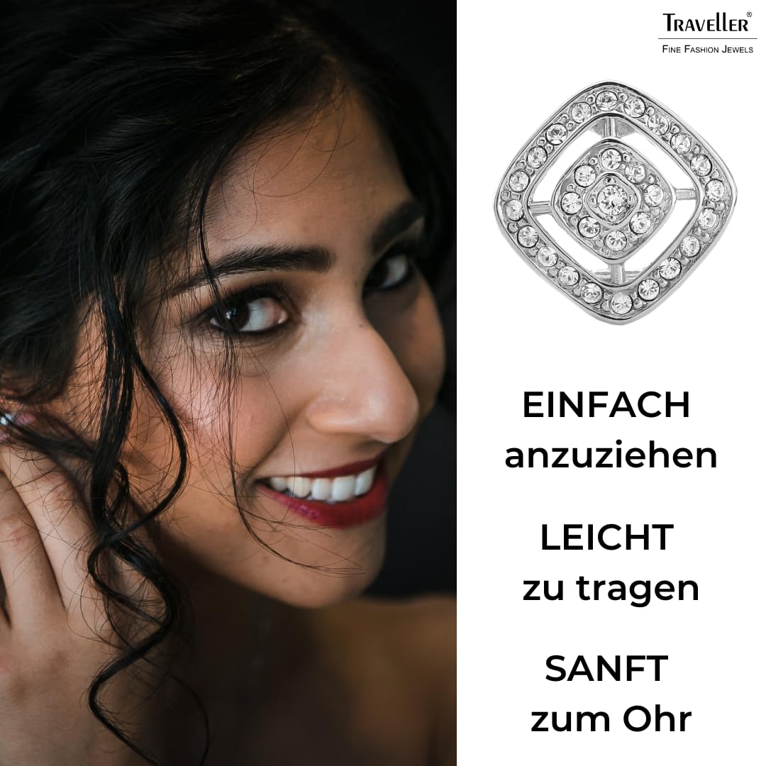Traveller Ohrclip - Damen - Silberfarben - Kristal Steine - Quadrat - Ø 17mm - Platiniert - 157015