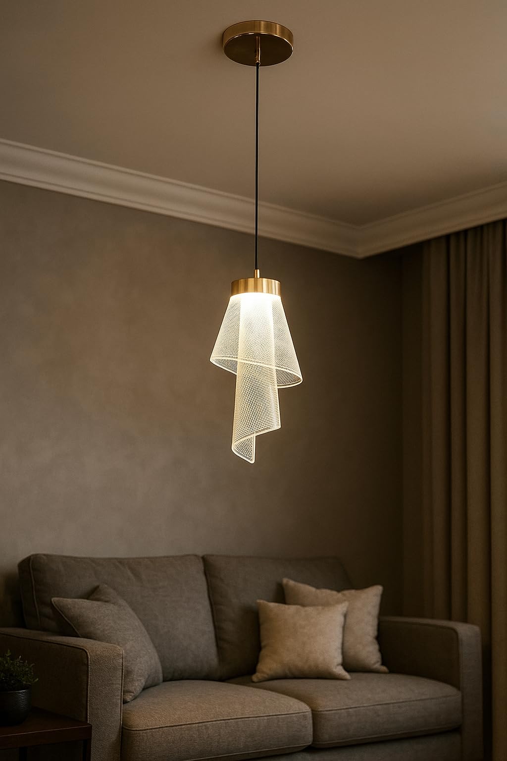Gold Designer Mesh Pendant Light | Hanging Ceiling Lamp with 3 Light Color Modes (White, Warm, Natural) | Elegant Lighting for Living Room, Bedroom, Dining-image-49