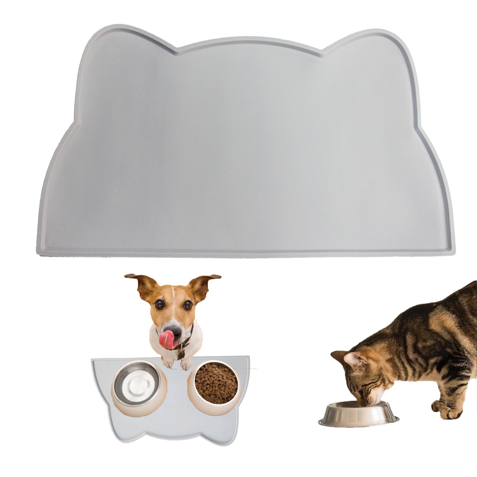 KYWLCO Cat Food Mat, Silicone Dog Mat for Bowls, Non Skid Spill Proof Pet Feeding Mat, Waterproof Wipe Clean Dog Food Mat (Grey 46 * 25cm)