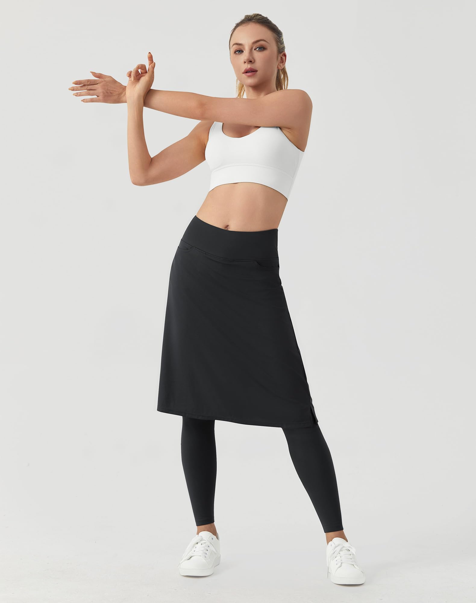 beroy Knielanger Damenrock mit Fleece, volle Leggings, athletischer Tennis-Skorts, bescheidene Rock-Leggings, Taschen