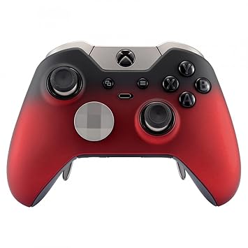 eXtremeRate Red Shadow Soft Touch Replacement Faceplate Front Shell for Xbox One Elite Controller Model 1698 with Thumbstick Accent Rings - Controller NOT Included