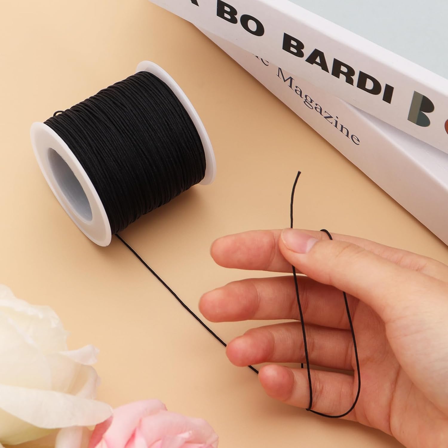 0.8MM 110 Yards Black Nylon Cord, Wind Chime Cord for Bracelet Necklace Jewelry Making, Satin Nylon String for Beading Thread Rattail Macrame Kumihimo Crafts Chinese Knotting - Image 7