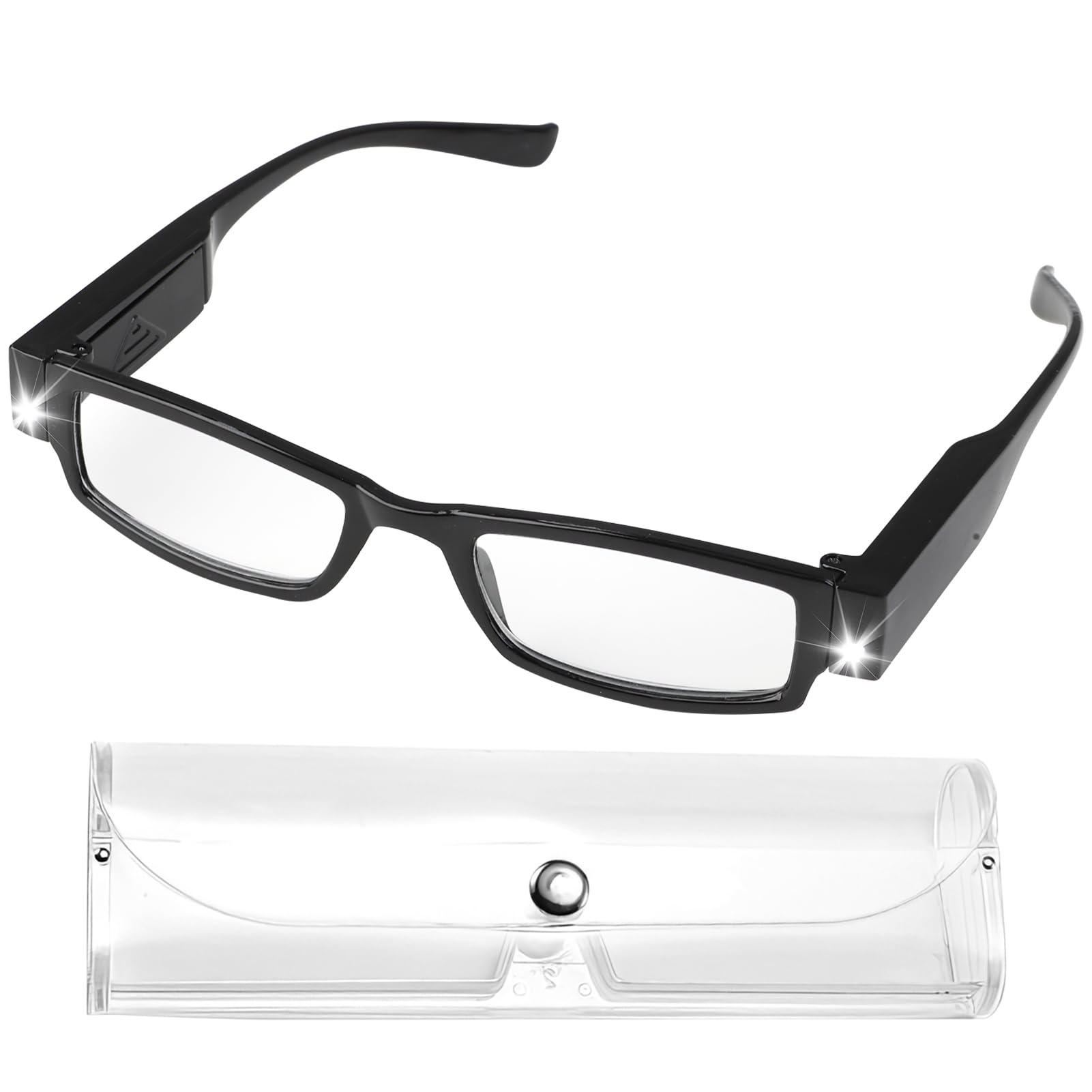 250% Magnifying Reading Glasses with Light, LED Magnifying Glasses for Reading Hands-Free Head Magnifier Eyeglasses with Eyeglasses Case for Close Work, Reading, Hobbies,Craft Work, Men, Women (Black)