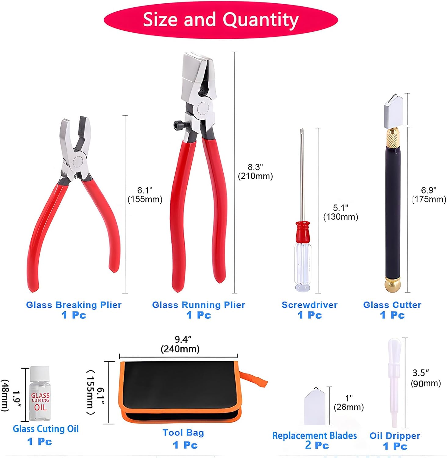 Glass Cutting Tool Set Kit,Premium Glass Running Breaking Pliers and Glass Cutter Kit, Heavy Duty Glass Cutting Tool with Rubber Tip, Work Great for Stained Glass, Mosaics, Fusing, Breaking