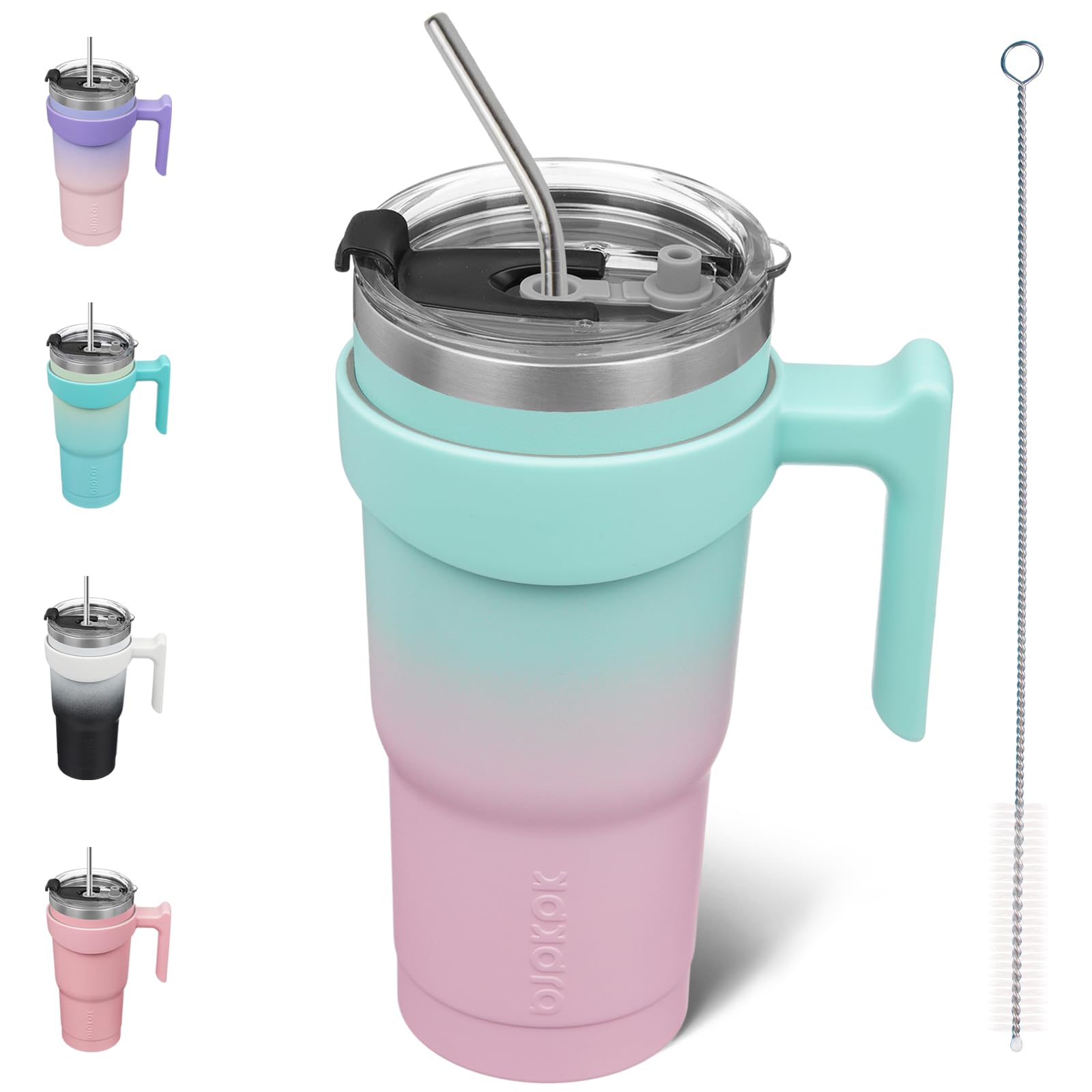 BJPKPK 600ml Tumbler with Handle Stainless Steel Insulated Tumbler Mugs with Lid and Straw for Women and Men, Bubble Gum
