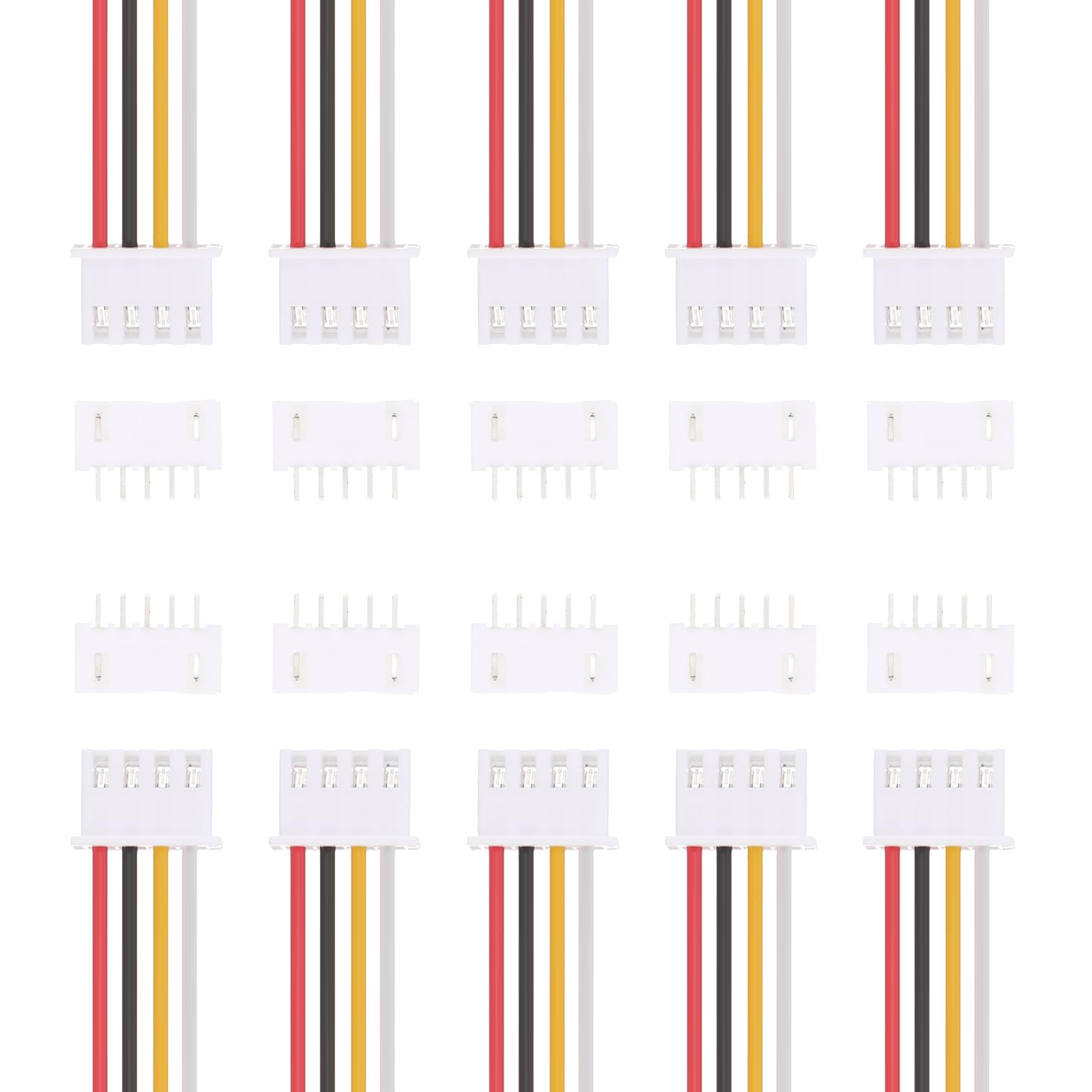 sourcing map 10 Pcs 2.54mm 4 Pin XH Connector Kit, Single Head Male Connector Plug with 26 AWG 300mm Wire Cable and Female Motherboard Connector for Speakers,LED Light Strips,Small Appliances