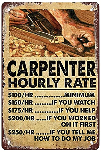 YTOMEAT Funny retro tin sign Carpenter Hourly Rate for Home bars restaurants cafes bedroom...