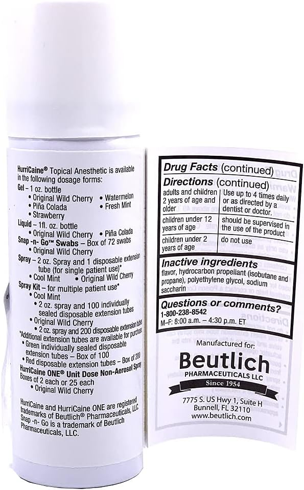 Hurricaine Topical Anesthetic Spray 2 oz Wild Cherry (Pack of 2)
