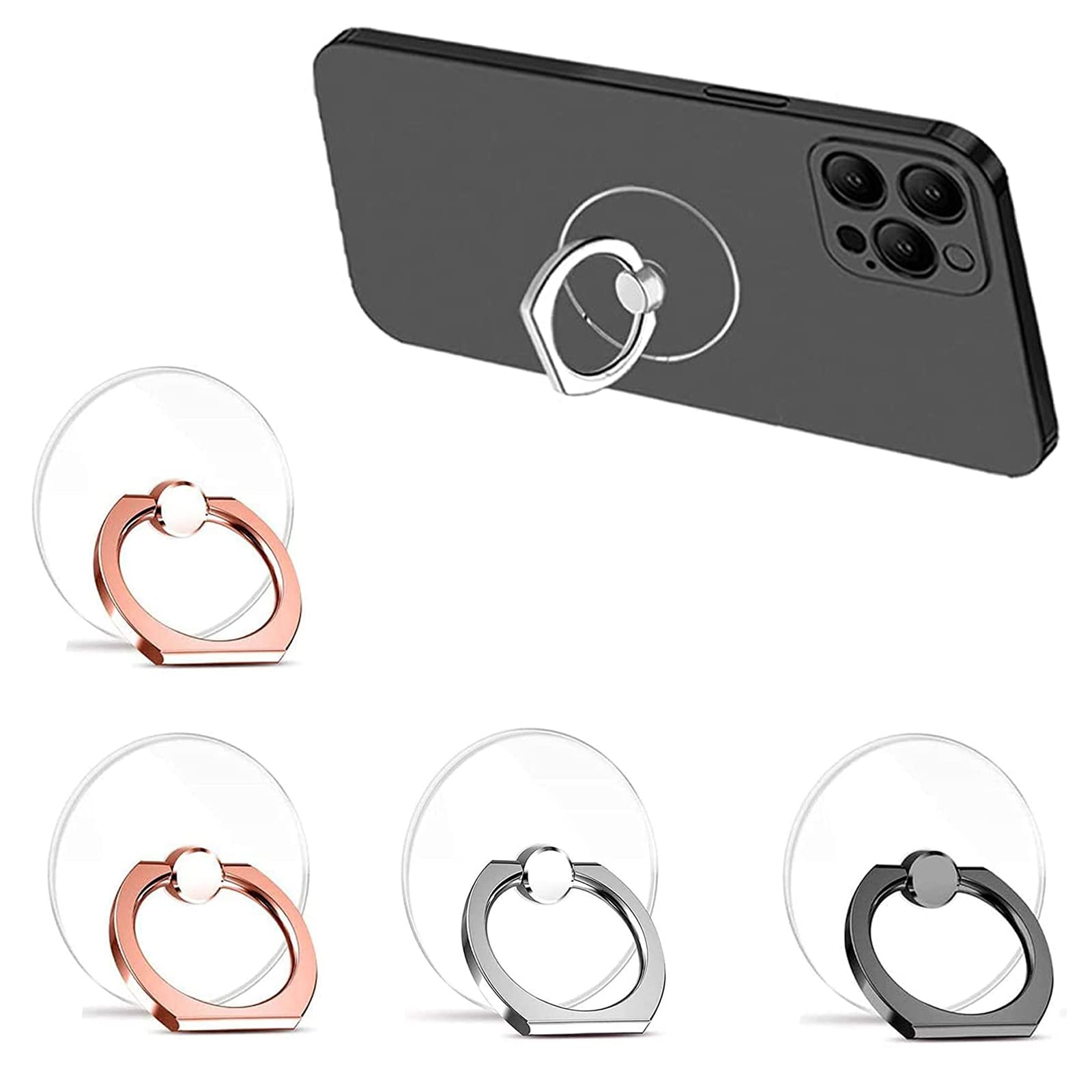 Anello Porta Cellulare 4 Pezzi - Trasparente, Girevole 360°, Adesivo Forte Per Smartphone - Foto 6