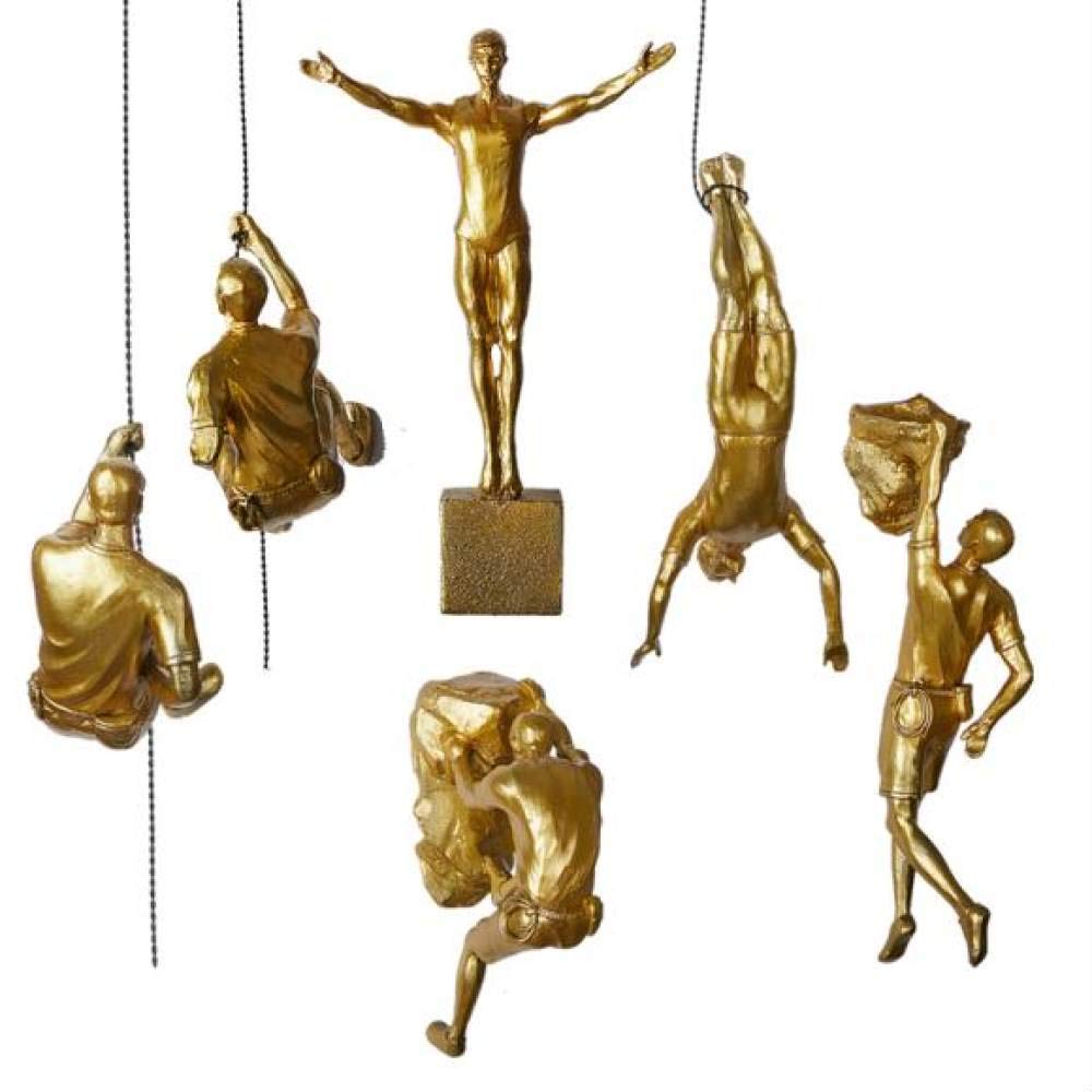 HUANSUN Escultura de Personaje de Escalada en Roca Retro Dorada para Colgar en la Pared Fondo de Pared decoración del hogar Estatua de Escalada Colgante, Juego de 6 Piezas Doradas