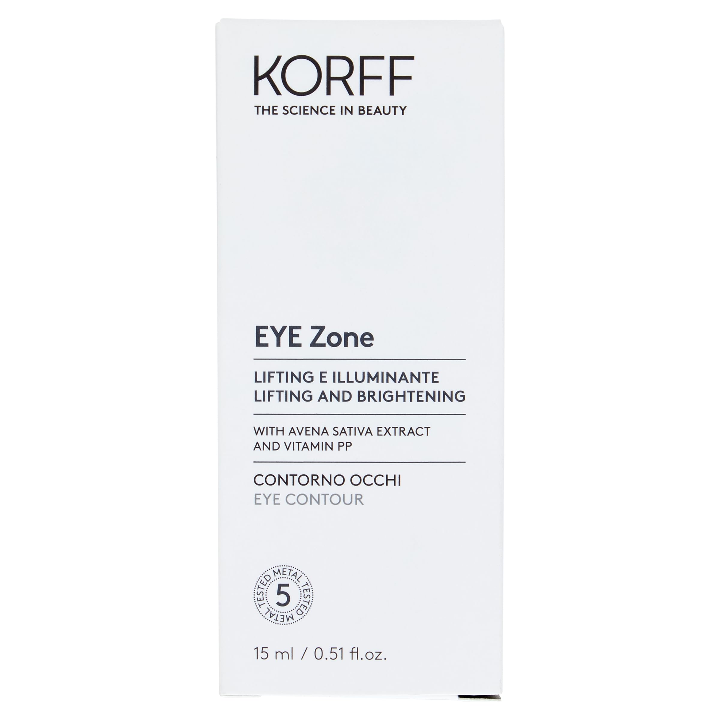 Korff Eye Zone Contorno Occhi Borse e Occhiaie con Acido Ialuronico e Vitamina PP, Effetto lifting e illuminante, 15 ml