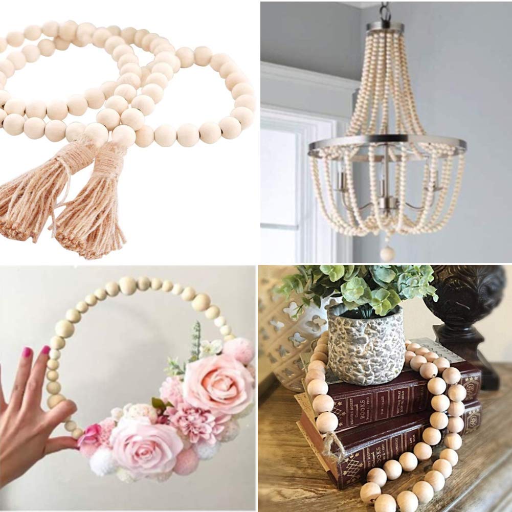 Perles Rondes En Bois Naturel Brut 16 Mm - Lot De 240 Avec 10 M De Ficelle Jute - Pour Bijoux, Déco, Artisanat