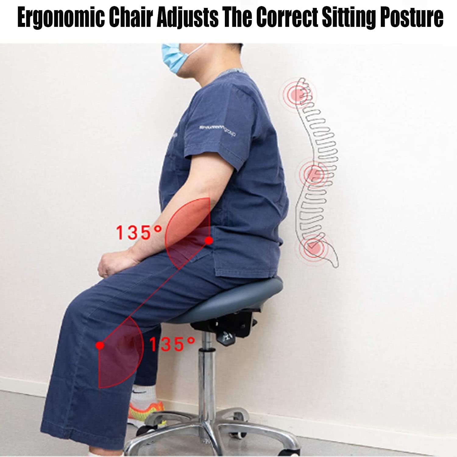 Taburete giratorio ergonómico de altura ajustable, silla dental médica giratoria, piel sintética, ideal para oficina, salón, hospital y laboratorio