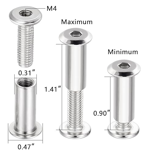 Miniatura 4 de Juego de 50 tornillos y pernos hexagonales plateados para muebles, kit de reparación de rosca métrica de metal M6x20mm para tornillos de madera,