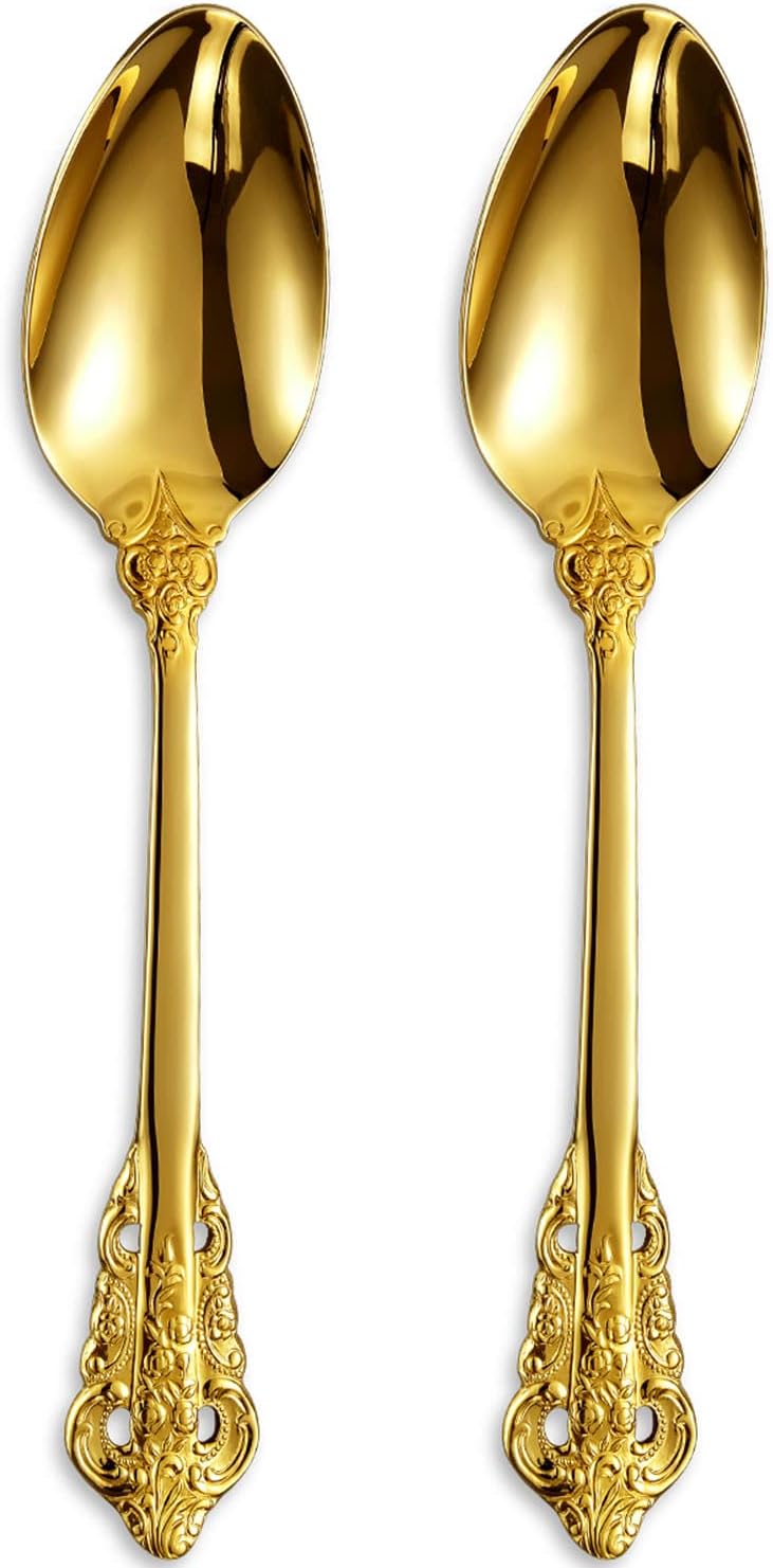KEAWELL 2-Piece Gorgeous Large Gold Serving Spoon, 18/10 Stainless Steel, Sturdy Tablespoon, Dishwasher Safe