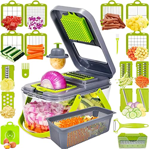 Aokon Vegetable Chopper, Upgraded 22 In 1 Mandoline Vegetable Slicer Dicer With 13 Stainless Steel Blades, Food Chopper, Chopper Vegetable Cutter, Salad Chopper, Kitchen Gadgets Sets With Container #TOP19